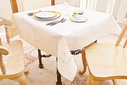 Edinburgh Hemstitch Square tablecloth. 45"Square. Pearl color - Click Image to Close